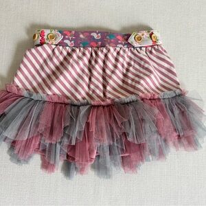 Matilda Jane Girls Tutu Skirt – Size 4 – Pink Striped with Gray & Mauve Tulle